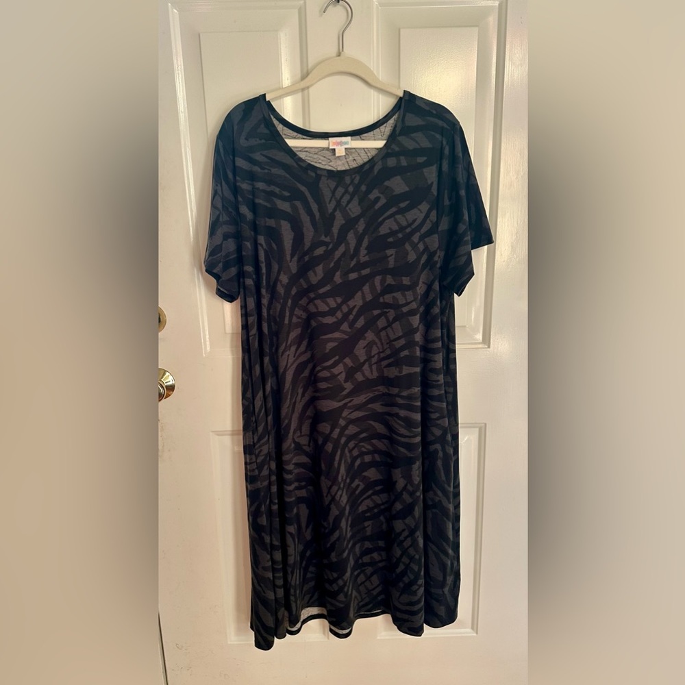 LuLaRoe Black and Charcoal Zebra Print Dress
